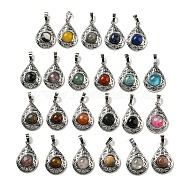 Natural & Synthetic Mixed Gemstone Pendants, Rack Plating Brass Hollow Teardrop Charms, Cadmium Free & Lead Free, Platinum, Mixed Dyed and Undyed, 29.5x19.5x7.5mm, Hole: 7.5x5mm(G-Q158-05P)