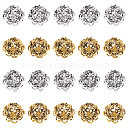 WADORN 40Pcs 2 Colors Tibetan Style Zinc Alloy Bead Cap, Multi-Petal, Flower, Antique Silver & Antique Golden, 24.5~25x16mm, Hole: 2x5mm, 20pcs/color(FIND-WR0003-77)