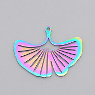 Ion Plating(IP) 201 Stainless Steel Pendants, Laser Cut, Ginkgo Leaf, Rainbow Color, 23x30.5x1mm, Hole: 1.6mm(STAS-S105-LA544)