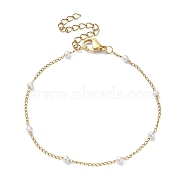 Glass Pearl Beaded Chain Bracelet, Ion Plating(IP) 316 Surgical Stainless Steel Jewelry, Real 18K Gold Plated, 7-1/2 inch(18.9cm)(BJEW-JB09432)