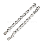 304 & 201 Stainless Steel Curb Chain Extender, End Chains, with Teardrop Chain Tabs, Stainless Steel Color, 57mm(STAS-B045-04P)