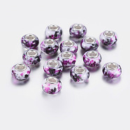 Large Hole Rondelle Resin European Beads, with Silver Color Plated Brass Cores, Medium Orchid, 14x9mm, Hole: 5mm(RPDL-P003-A002)