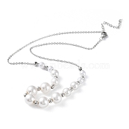 Plastic Pearl Graduated Beaded Necklace, with 304 Stainless Steel Cable Chains, Stainless Steel Color, 17.52 inch(44.5cm)(NJEW-F317-02P)