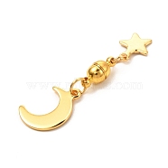 Round Brass Magnetic Clasps with Loops, with 304 Stainless Steel Charms & Jump Rings, Moon & Star, Golden, 40mm(FIND-JF00095-01)