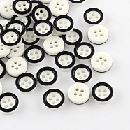 4-Hole Plastic Buttons, Flat Round, White, 11x3mm, Hole: 1.5mm(X-BUTT-R034-028)