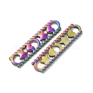 Ion Plating(IP) 304 Stainless Steel Connector Charms, Oval with Moon & Star & Heart Links, Rainbow Color, 44.5x10.5x3mm, Inner Diameter: 4.5x5.5mm(STAS-L268-036MC)