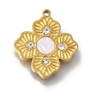 Acrylic Pendants, with Ion Plating(IP) 304 Stainless Steel Rhinestone Findings, Flower Charm, Golden, 15x14x2mm, Hole: 1mm(STAS-M059-08G-02)