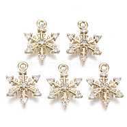 Brass Micro Pave Cubic Zirconia Charms for Christmas, Long-Lasting Plated, Snowflake, Light Gold, Clear, 14x10.5x2mm, Hole: 1mm(KK-R111-033)