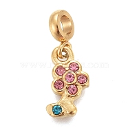 Ion Plating(IP) 304 Stainless Steel Charms, with Rhinestone and Tube Bails, Flower, Rose, Golden, 14.5mm, Pendant: 9.7x5.3x2.5mm, Hole: 2.5mm(STAS-F259-048G)