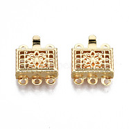 Brass Box Clasps, 3-Strand, 6-Hole, Nickel Free, Rectangle, Real 18K Gold Plated, 14x10.5x3.5mm, Hole: 1mm(KK-S356-311-NF)