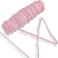 Nylon Chiffon Elastic Lace Trim, Pleated Lace Ribbon For Sewing Decoration, Pink, 5/8 inch(15mm)(OCOR-WH0082-159B)