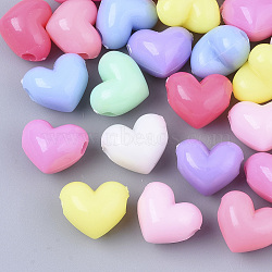 Opaque Acrylic Beads, Heart, Mixed Color, 13x16x12mm, Hole: 3mm, about 485pcs/500g(SACR-T347-04)
