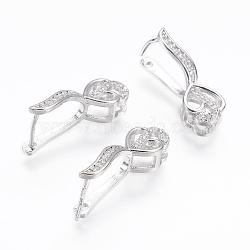 (Holiday Stock-Up Sale)Long-Lasting Plated Brass Micro Pave Cubic Zirconia Ice Pick Pinch Bails, Real Platinum Plated, Heart, 22x8x10mm, Hole: 2x4mm, Pin: 1mm(ZIRC-F064-06P)
