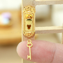 Miniature Alloy Door Lock & Key, for Dollhouse Accessories Pretending Prop Decorations, Golden, 13.5~23.8x4.3~8.5mm, 2pcs/set(MIMO-PW0001-044C-G)