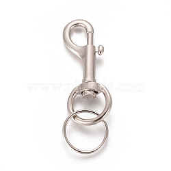 Alloy Swivel Clasps, Bolt Snaps with Iron Split Key Ring, for Dog Leash, Platinum, 96mm(KEYC-K013-10)