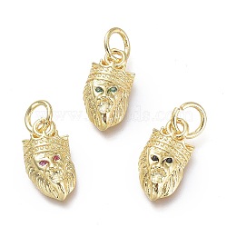 Brass Micro Pave Cubic Zirconia Pendants, Lion, Real 18K Gold Plated, Mixed Color, 12.5x6.5x3.5mm, Hole: 3.5mm(KK-P188-E)