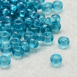 6/0 Grade A Round Glass Seed Beads, Transparent Colours, Turquoise, 6/0, 4x3mm, Hole: 1mm, about 4500pcs/bag(SEED-Q006-4mm-F21)