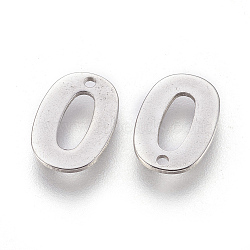 201 Stainless Steel Charms, Number, Num.0, 11x7.5x0.6mm, Hole: 1mm(STAS-F175-01P-0)