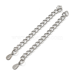 Tarnish Resistant 304 & 201 Stainless Steel Curb Chain Extender, End Chains, with Teardrop Chain Tabs, Stainless Steel Color, 57mm(STAS-B045-04P)