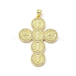 Brass with Cubic Zirconia Pendant, Cross, Real 16K Gold Plated, 39.5x28.5x1.7mm, Hole: 5x3.5mm(FIND-Z023-08F)