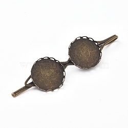 Iron Hair Bobby Pin Findings, with Flat Round Cabochon Settings, Antique Bronze, Tray: 18mm, 70x19x8mm(IFIN-WH0051-93A)