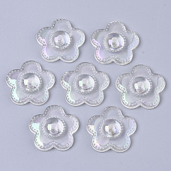 Transparent Acrylic Beads, AB Color Plated, Flower, Half Drilled, Clear AB, 23.5x24.5x6mm, Hole: 2.4mm(X-PACR-R246-058)