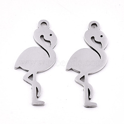 Non-Tarnish 201 Stainless Steel Pendants, Laser Cut, Flamingo, Stainless Steel Color, 21x9.5x0.9mm, Hole: 1.4mm(STAS-S081-056)