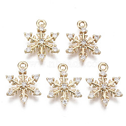 Brass Micro Pave Cubic Zirconia Charms for Christmas, Long-Lasting Plated, Snowflake, Light Gold, Clear, 14x10.5x2mm, Hole: 1mm(KK-R111-033)