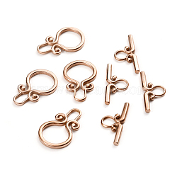 Ion Plating(IP) 304 Stainless Steel Toggle Clasps, Rose Gold, Ring: 22.5x15x2mm, Hole: 6mm, Inner Diameter: 6x3.5mm, Bar: 22x10x2mm, Hole: 5x4mm(STAS-D142-03A-RG)