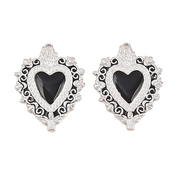 304 Stainless Steel Enamel Pendants, Sacred Heart Charms, Stainless Steel Color, 30x27.5x2mm, Hole: 1.8mm