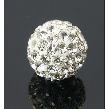Polymer Clay Rhinestone Beads, Pave Disco Ball Beads, Grade A, Round, Crystal, PP11(1.7~1.8mm), 8mm, Hole: 2mm