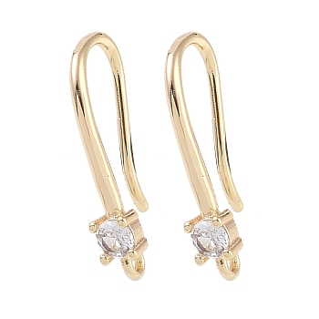 Brass Micro Pave Cubic Zirconia Earring Hooks, Fishhook, Golden, 18x8.5x3.5mm, Hole: 1mm