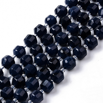Dyed Natural Sapphire Beads Strands, Round, Faceted, 7~8x8mm, Hole: 1.2mm, about 38~40pcs/strand, 14.57~14.96 inch(37~38cm)