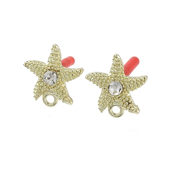 Rack Plating Golden Alloy with Rhinestone Stud Earring Findings, with Loops and 304 Stainless Steel Pins, Cadmium Free & Nickel Free & Lead Free, Star, 16x15mm, Hole: 1.6mm, Pin: 0.7x10.5mm