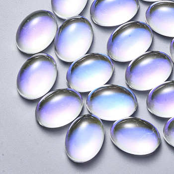 Glass Cabochons, AB Color Plated, Oval, Clear AB, 14x10x6.5mm