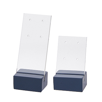 2 Sets 2 Styles 4-Hole Acrylic Earring Display Stands, with Gray Resin Base, Clear, Finish Product: 2.9x4x6.7~9.7cm, Hole: 2mm, about 2pcs/set, 1 set/style