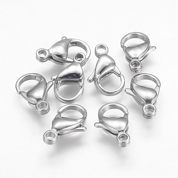304 Stainless Steel Lobster Claw Clasps, Stainless Steel Color, 17x11x5mm, Hole: 2mm