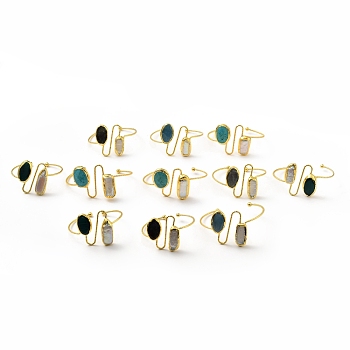 Gemstone & Pearl Irregular Open Cuff Bangle, Brass Wave Wire Wrap Bangle for Women, Golden, 0.2~4.3cm, Inner Diameter: 2-1/2~2-7/8 inch(6.2~7.4cm)