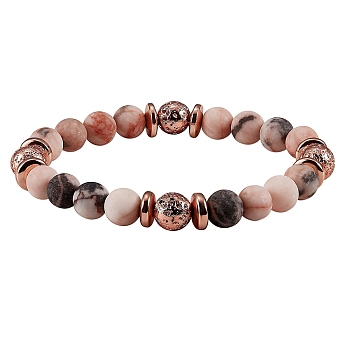Gemstone Beads Stretch Bracelet, Non-magnetic Synthetic Hematite & Natural Lava Rock & Pink Zebra Jasper Beads Bracelet for Women, Colorful, Inner Diameter: 2-1/4 inch(5.6cm)