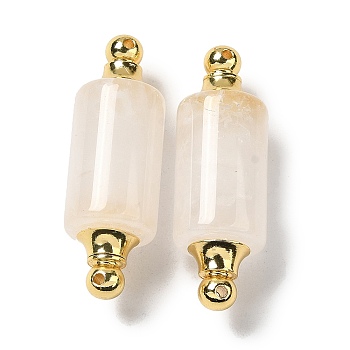 Natural Quartz Crystal Connector Charms, Rock Crystal, with Golden Plated 304 Stainless Steel Findings, Column Links, 36x12mm, Hole: 1.2~1.4mm