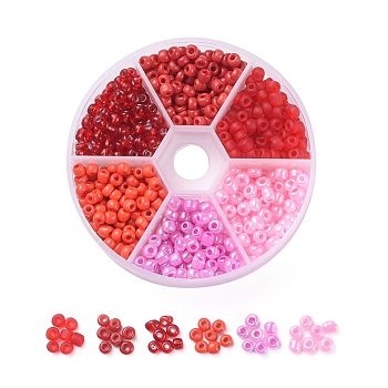 6/0 Glass Seed Beads, Frosted Colors & Opaque Colours & Silver Lined & Ceylon, Round, Red, 6/0, 4mm, Hole: 1~1.5mm, 60g/box, about 600pcs/box