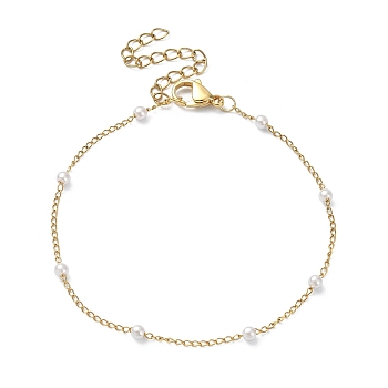 Glass Pearl Beaded Chain Bracelet, Ion Plating(IP) 316 Surgical Stainless Steel Jewelry, Real 18K Gold Plated, 7-1/2 inch(18.9cm)