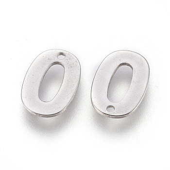 201 Stainless Steel Charms, Number, Num.0, 11x7.5x0.6mm, Hole: 1mm