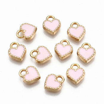 Alloy Enamel Charms, Cadmium Free & Lead Free, Heart, Light Gold, Pink, 8.5x7.5x2mm, Hole: 1.6mm