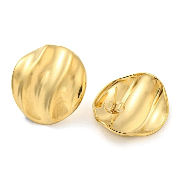 Ion Plating(IP) 304 Stainless Steel Ear Studs, Flat Round, Real 18K Gold Plated, 25x23mm