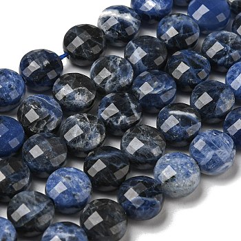 Natural Sodalite Beads Strands, Faceted, Flat Round, 7~8x5~6mm, Hole: 1.2mm, about 47~49pcs/strand, 13.82''~14.57''(35.1~37cm)