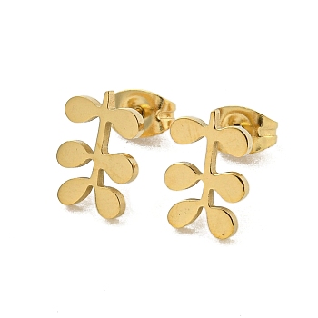 304 Stainless Steel Stud Earrings, Golden, Leaf, 11.5x7.5mm