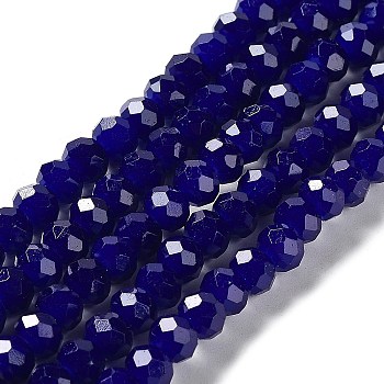 Baking Painted Imitation Jade Glass Bead Strands, Faceted Rondelle, Midnight Blue, 8x6mm, Hole: 1mm, about 65~68pcs/strand, 15.75''(40~41cm)