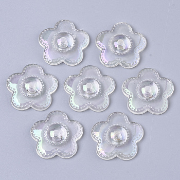 Transparent Acrylic Beads, AB Color Plated, Flower, Half Drilled, Clear AB, 23.5x24.5x6mm, Hole: 2.4mm