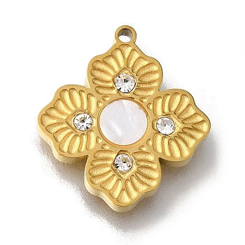 Acrylic Pendants, with Ion Plating(IP) 304 Stainless Steel Rhinestone Findings, Flower Charm, Golden, 15x14x2mm, Hole: 1mm